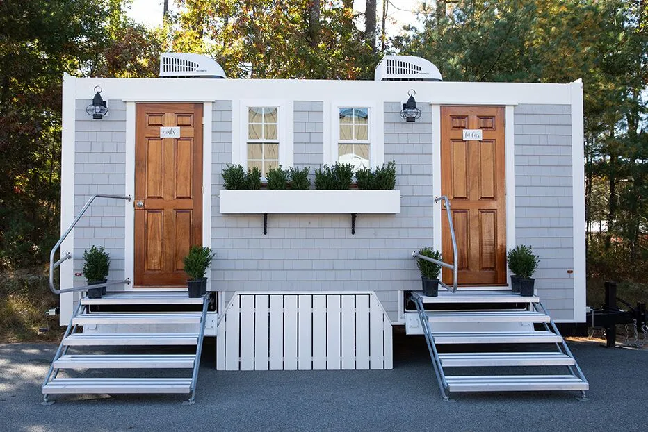 Wedding restroom units discretely staged at a venue in Enterprise, Alabama